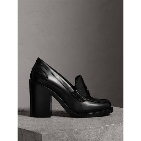 burberry leather block-heel penny loafers|Leather Stride Loafers in Black .